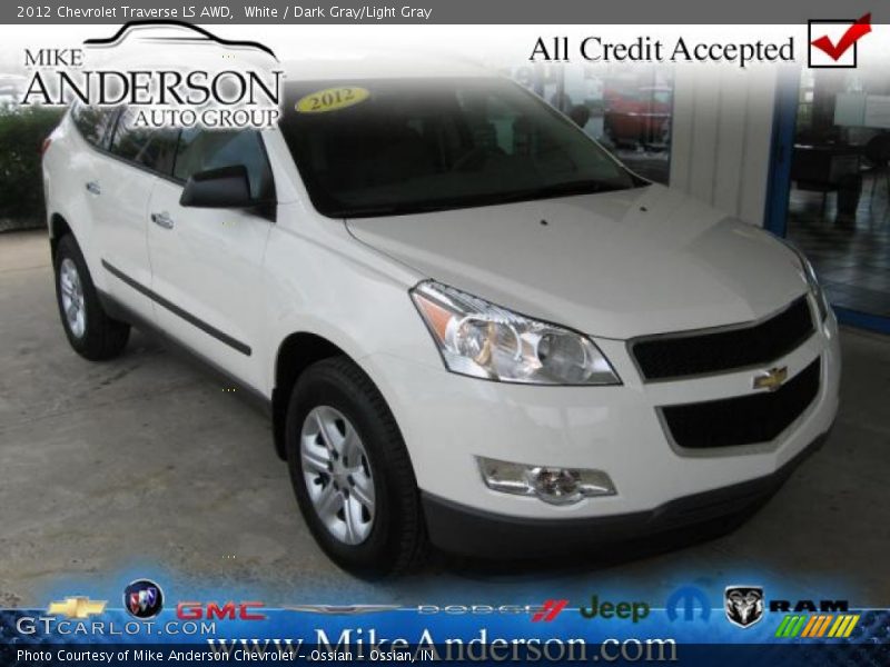 White / Dark Gray/Light Gray 2012 Chevrolet Traverse LS AWD
