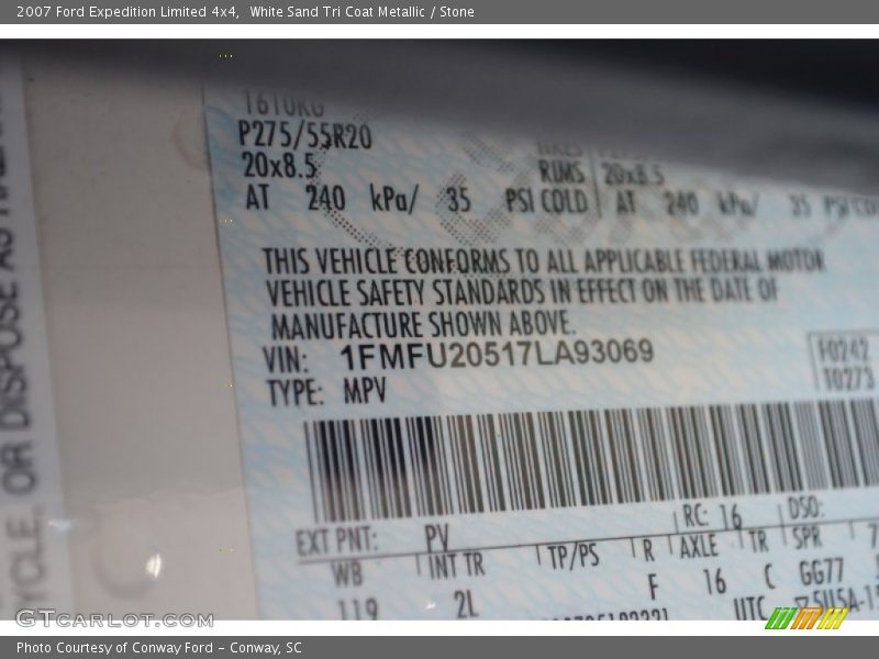 White Sand Tri Coat Metallic / Stone 2007 Ford Expedition Limited 4x4