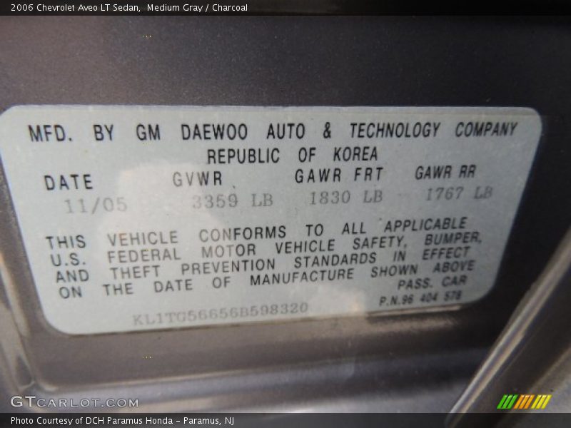 Medium Gray / Charcoal 2006 Chevrolet Aveo LT Sedan