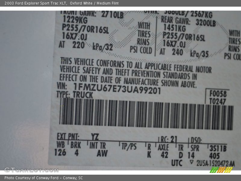 Oxford White / Medium Flint 2003 Ford Explorer Sport Trac XLT