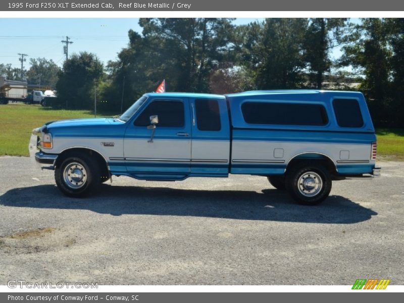 Reef Blue Metallic / Grey 1995 Ford F250 XLT Extended Cab