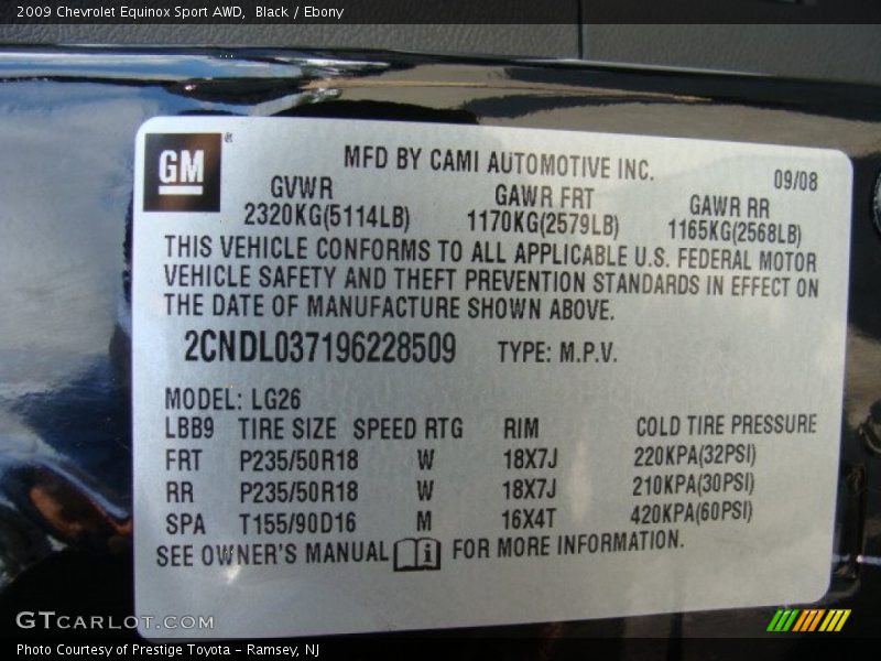 Black / Ebony 2009 Chevrolet Equinox Sport AWD
