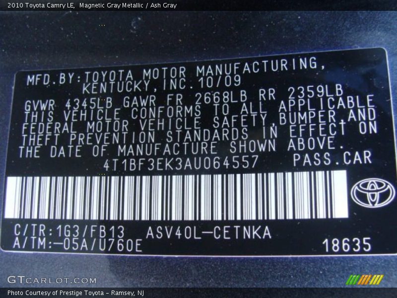 Magnetic Gray Metallic / Ash Gray 2010 Toyota Camry LE