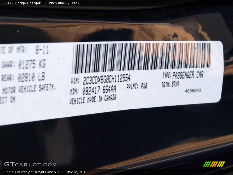 Pitch Black / Black 2012 Dodge Charger SE