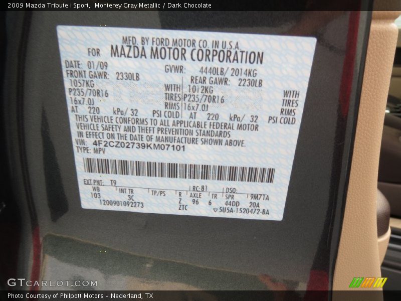 Monterey Gray Metallic / Dark Chocolate 2009 Mazda Tribute i Sport