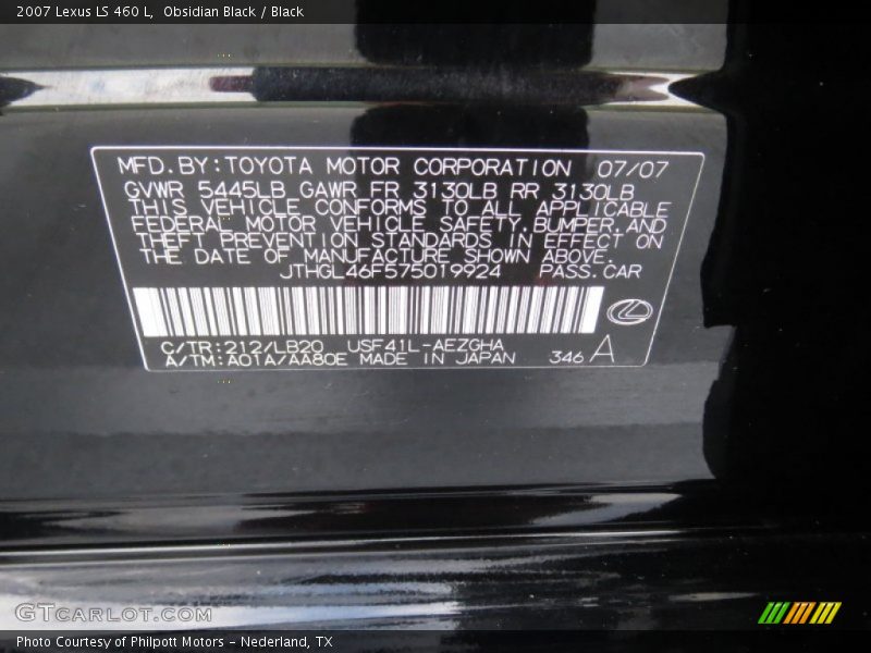 Obsidian Black / Black 2007 Lexus LS 460 L