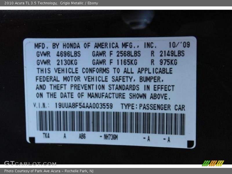 Grigio Metallic / Ebony 2010 Acura TL 3.5 Technology