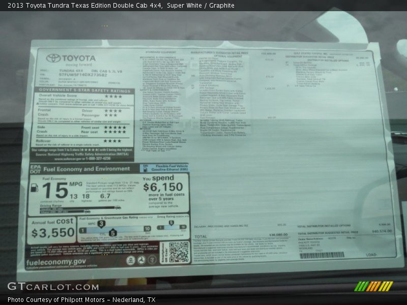  2013 Tundra Texas Edition Double Cab 4x4 Window Sticker