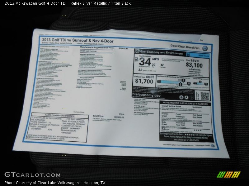 2013 Golf 4 Door TDI Window Sticker