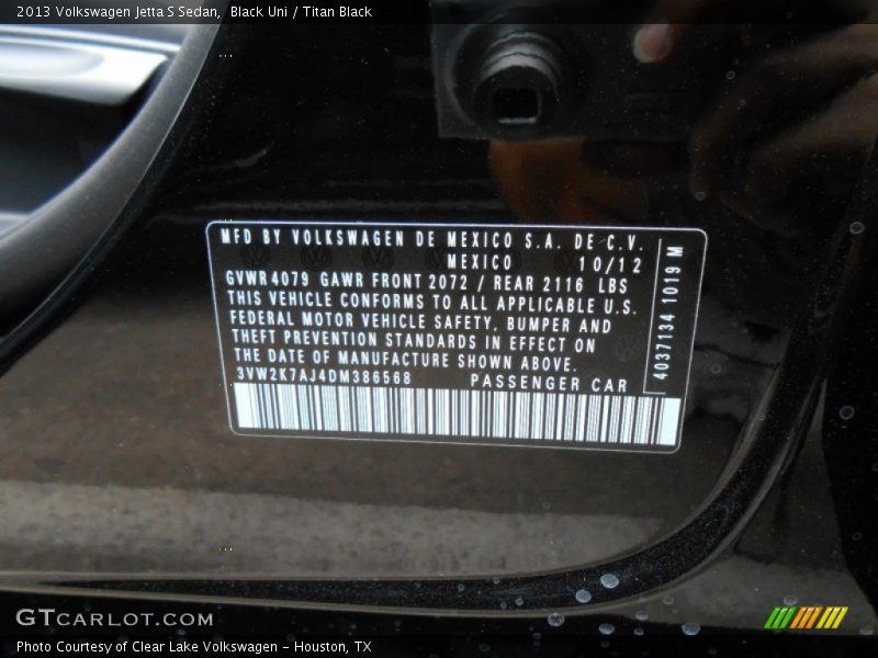 Black Uni / Titan Black 2013 Volkswagen Jetta S Sedan