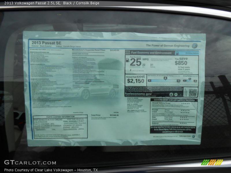 Black / Cornsilk Beige 2013 Volkswagen Passat 2.5L SE