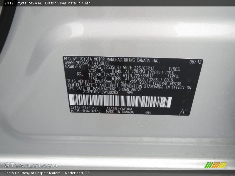 Classic Silver Metallic / Ash 2012 Toyota RAV4 I4