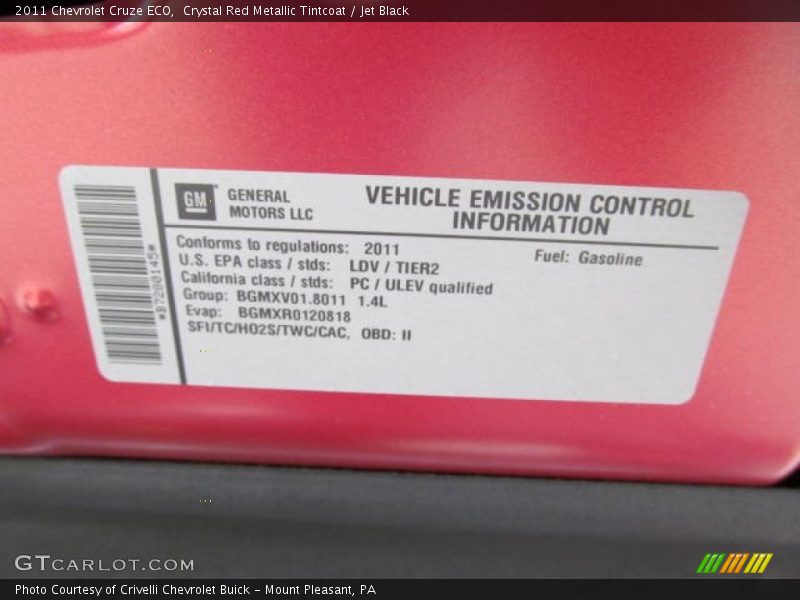 Crystal Red Metallic Tintcoat / Jet Black 2011 Chevrolet Cruze ECO
