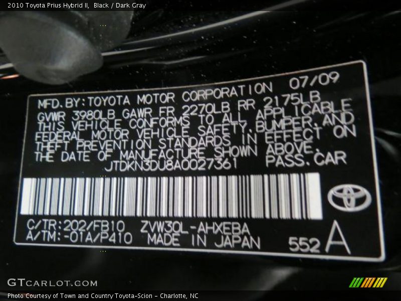 Black / Dark Gray 2010 Toyota Prius Hybrid II