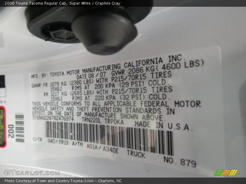 Super White / Graphite Gray 2008 Toyota Tacoma Regular Cab