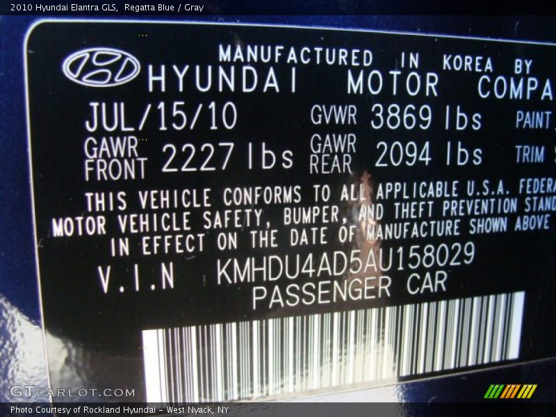 Regatta Blue / Gray 2010 Hyundai Elantra GLS