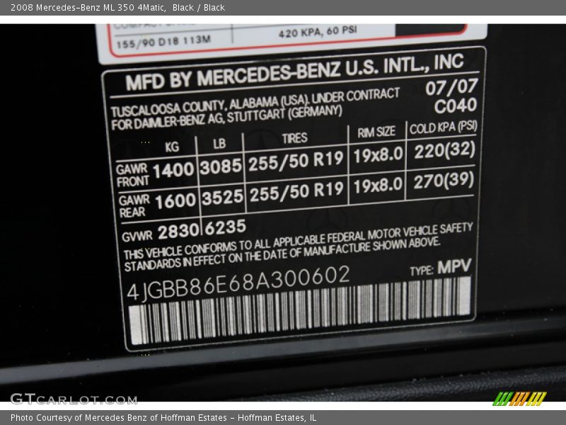 Black / Black 2008 Mercedes-Benz ML 350 4Matic
