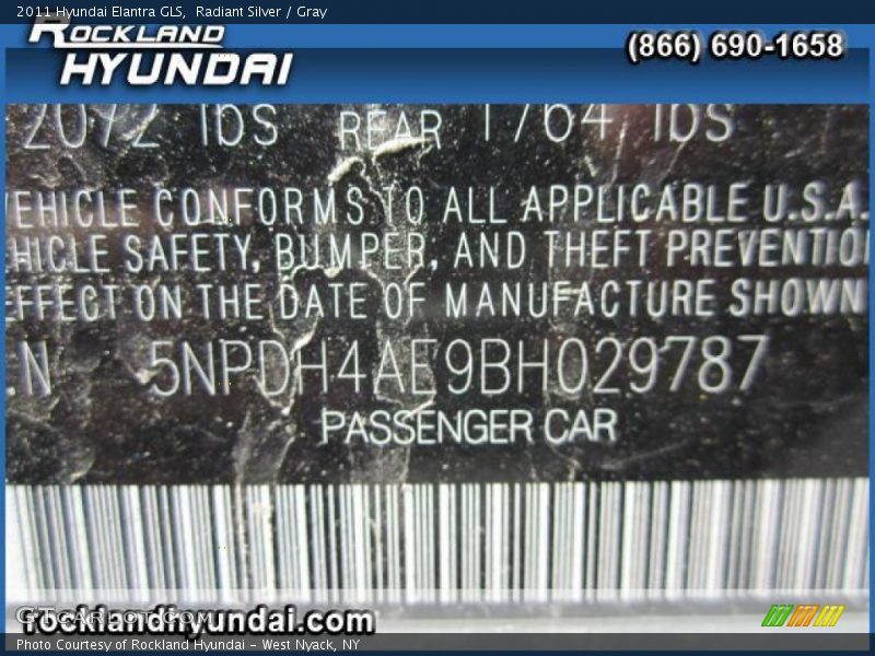 Radiant Silver / Gray 2011 Hyundai Elantra GLS