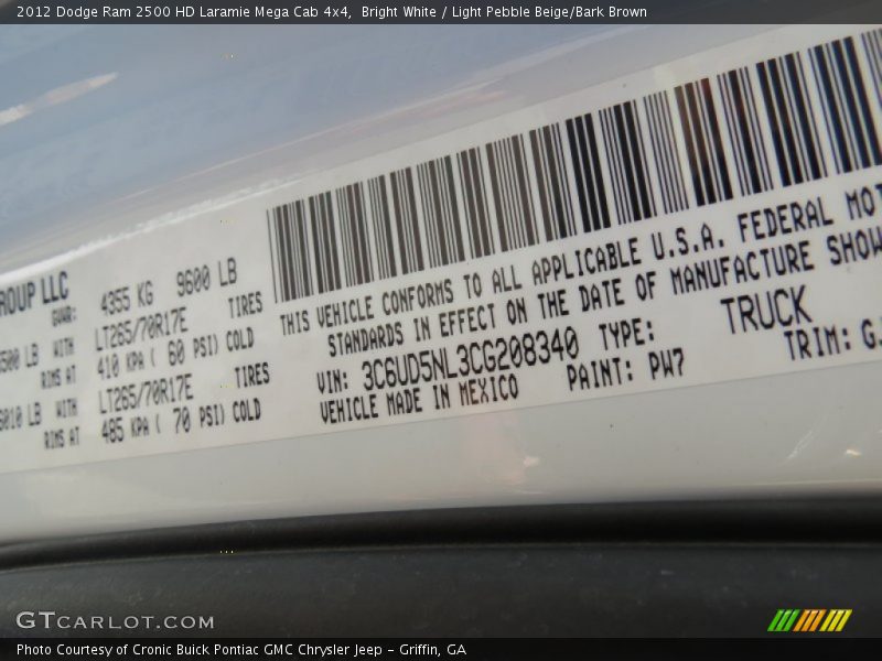 Bright White / Light Pebble Beige/Bark Brown 2012 Dodge Ram 2500 HD Laramie Mega Cab 4x4