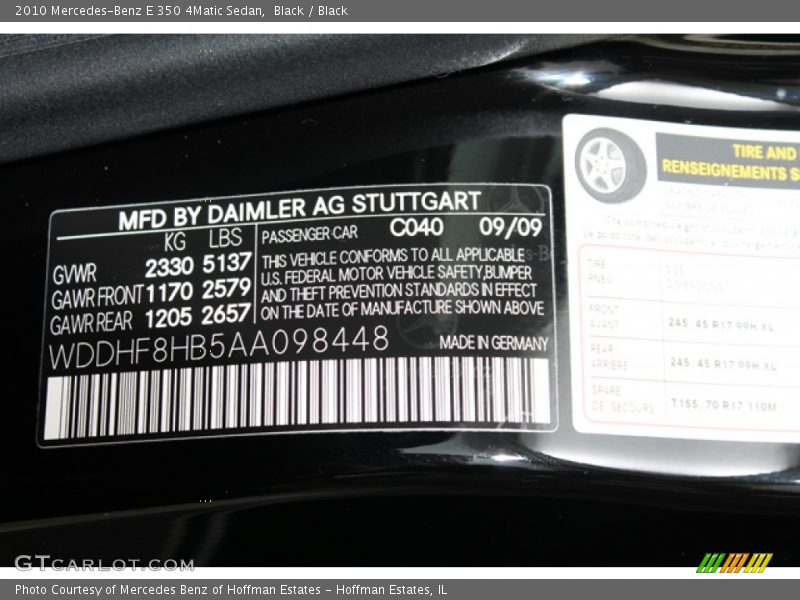Black / Black 2010 Mercedes-Benz E 350 4Matic Sedan