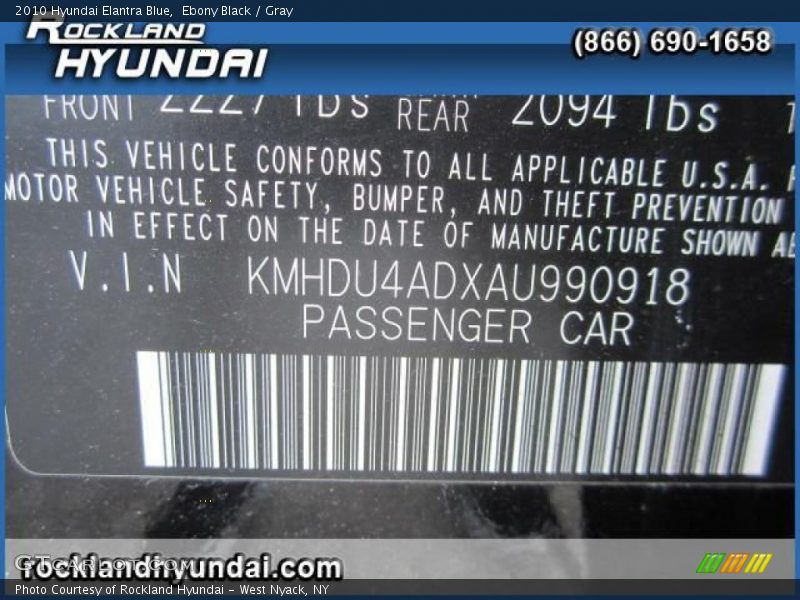 Ebony Black / Gray 2010 Hyundai Elantra Blue