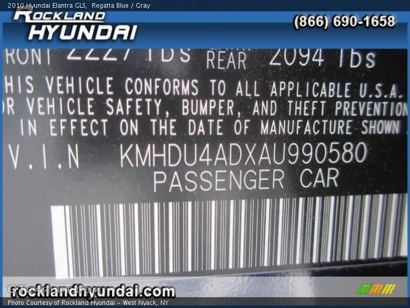 Regatta Blue / Gray 2010 Hyundai Elantra GLS