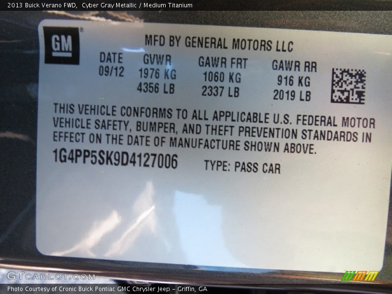 Cyber Gray Metallic / Medium Titanium 2013 Buick Verano FWD
