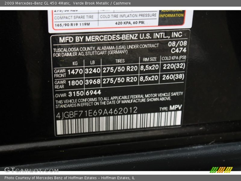 2009 GL 450 4Matic Verde Brook Metallic Color Code 474