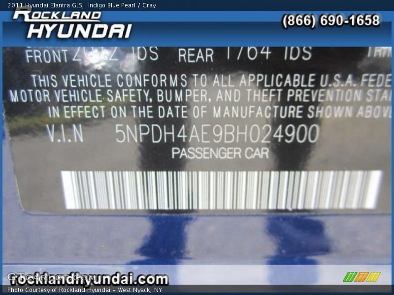 Indigo Blue Pearl / Gray 2011 Hyundai Elantra GLS