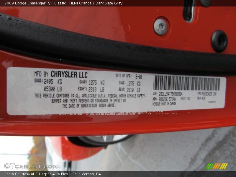 2009 Challenger R/T Classic HEMI Orange Color Code PLC
