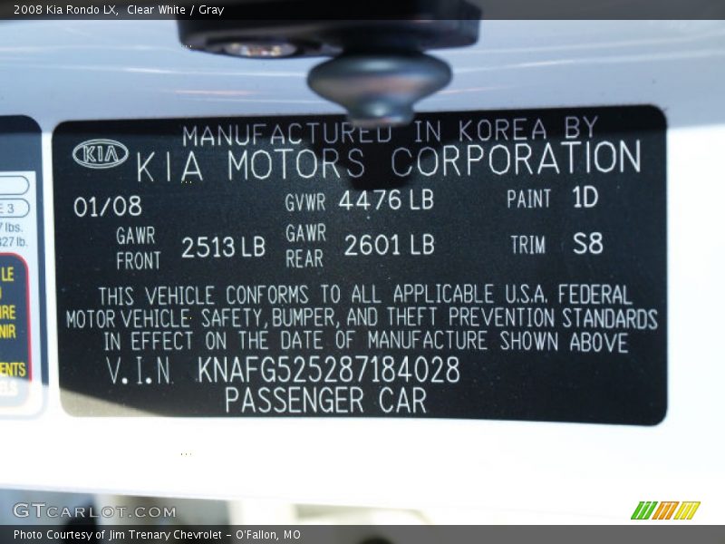 Clear White / Gray 2008 Kia Rondo LX