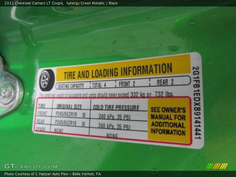 Info Tag of 2011 Camaro LT Coupe