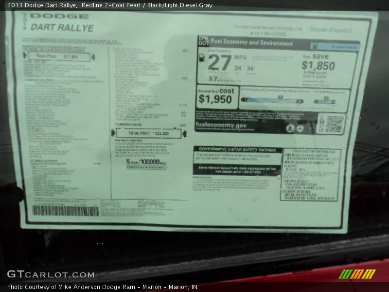Redline 2-Coat Pearl / Black/Light Diesel Gray 2013 Dodge Dart Rallye