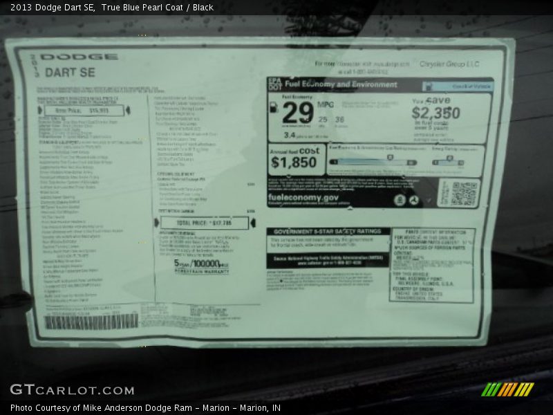  2013 Dart SE Window Sticker