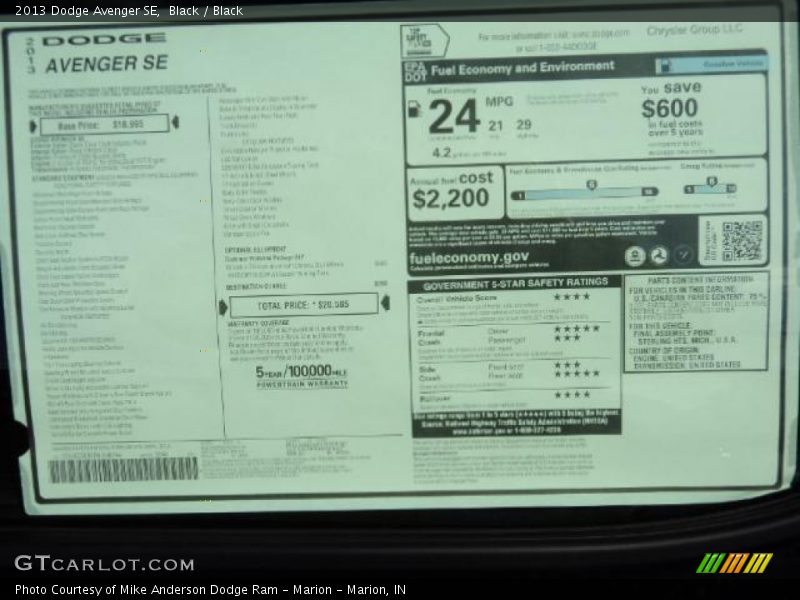 Black / Black 2013 Dodge Avenger SE