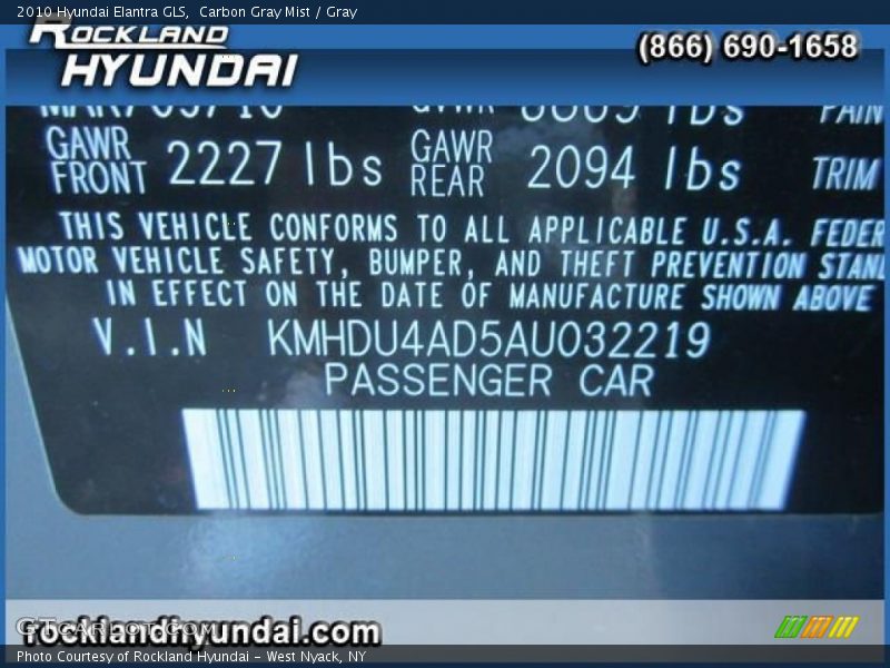 Carbon Gray Mist / Gray 2010 Hyundai Elantra GLS