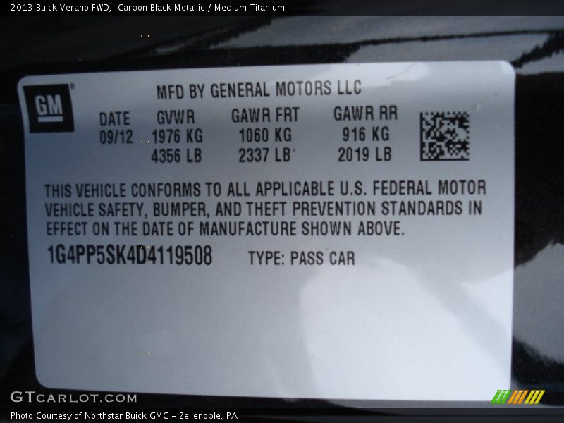 Carbon Black Metallic / Medium Titanium 2013 Buick Verano FWD
