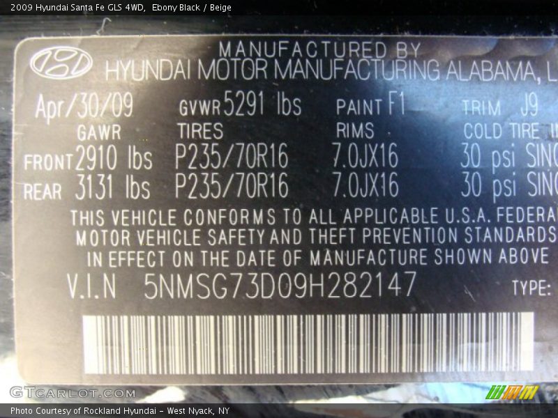 Ebony Black / Beige 2009 Hyundai Santa Fe GLS 4WD