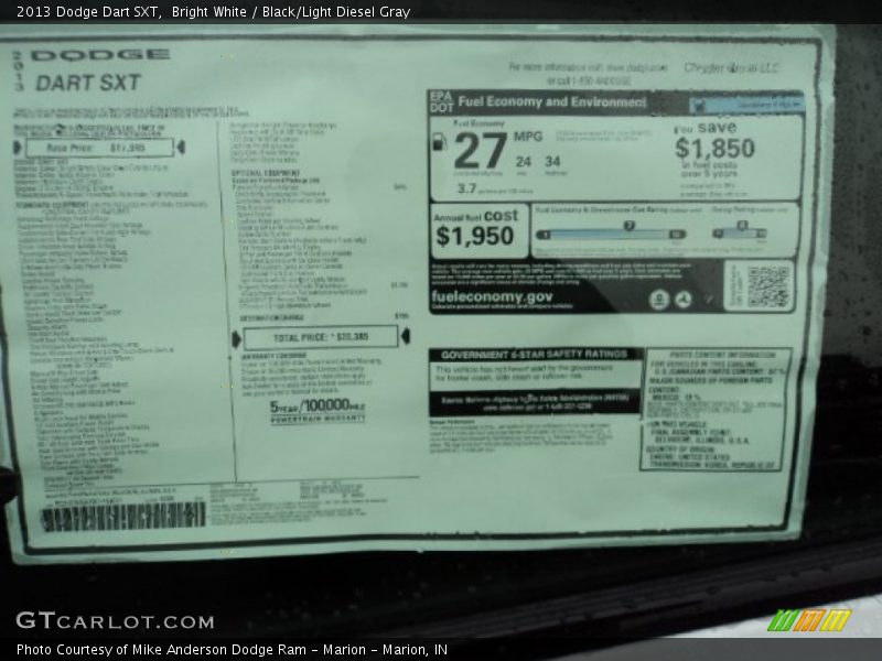 Bright White / Black/Light Diesel Gray 2013 Dodge Dart SXT