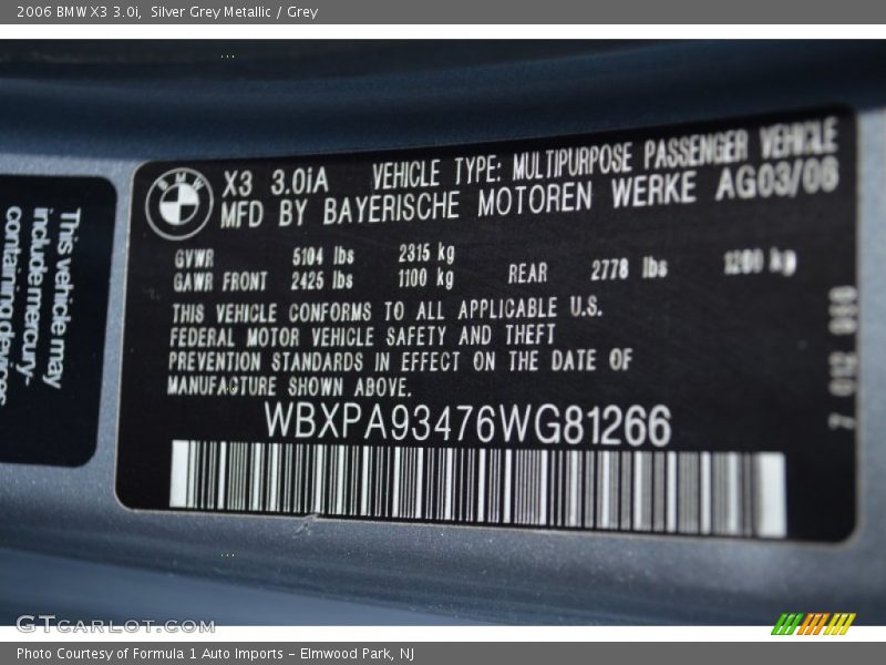 Silver Grey Metallic / Grey 2006 BMW X3 3.0i