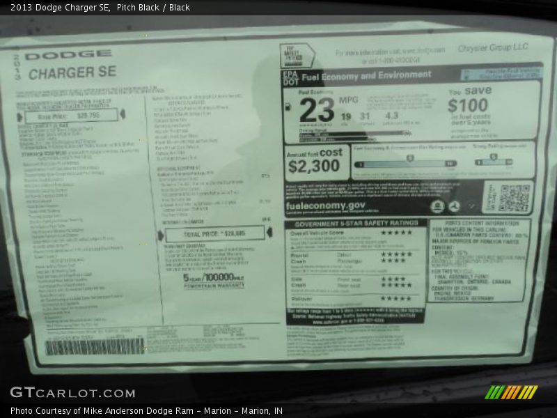 Pitch Black / Black 2013 Dodge Charger SE