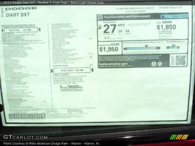 Redline 2-Coat Pearl / Black/Light Diesel Gray 2013 Dodge Dart SXT