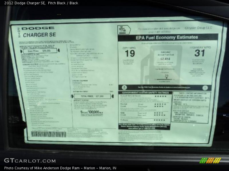 Pitch Black / Black 2012 Dodge Charger SE
