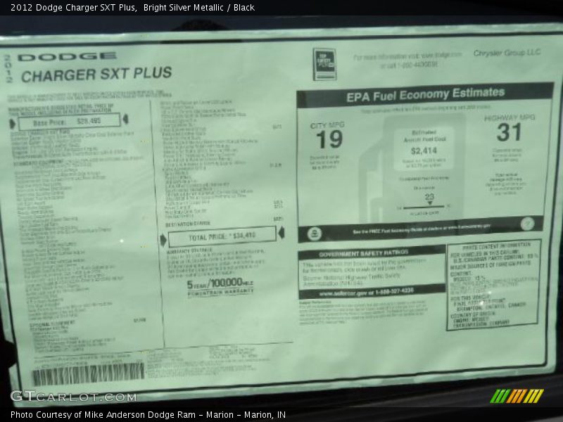 Bright Silver Metallic / Black 2012 Dodge Charger SXT Plus