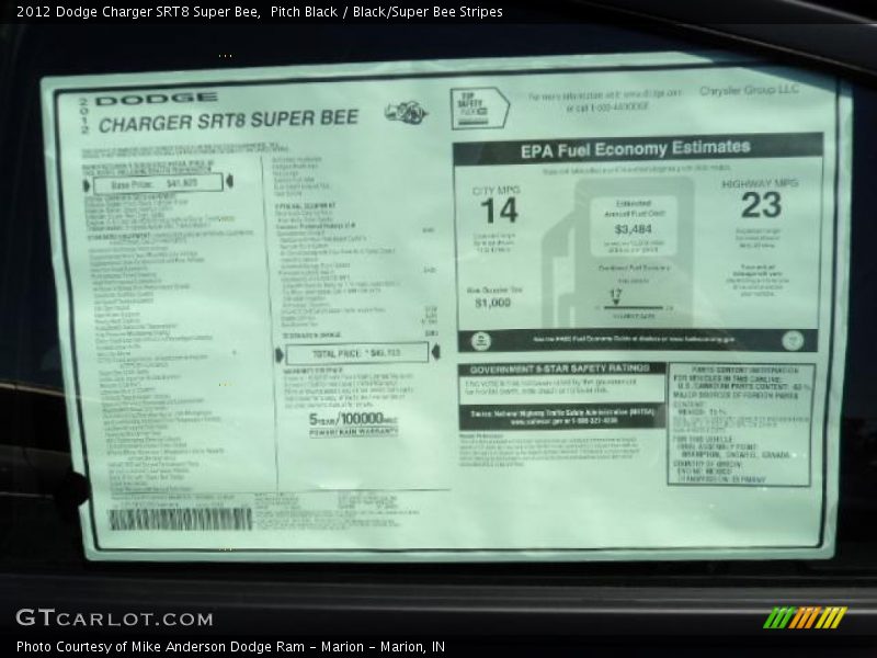 Pitch Black / Black/Super Bee Stripes 2012 Dodge Charger SRT8 Super Bee