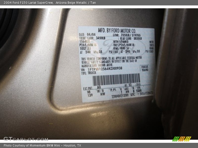 Arizona Beige Metallic / Tan 2004 Ford F150 Lariat SuperCrew