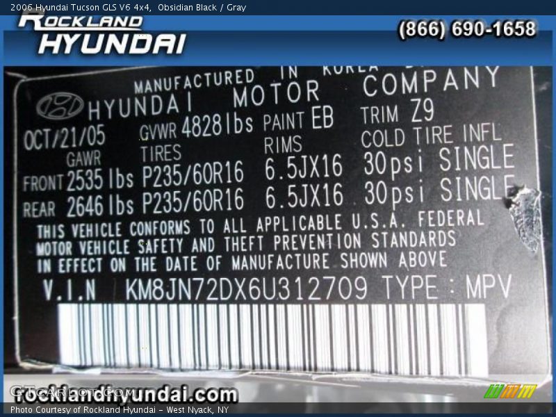 Obsidian Black / Gray 2006 Hyundai Tucson GLS V6 4x4