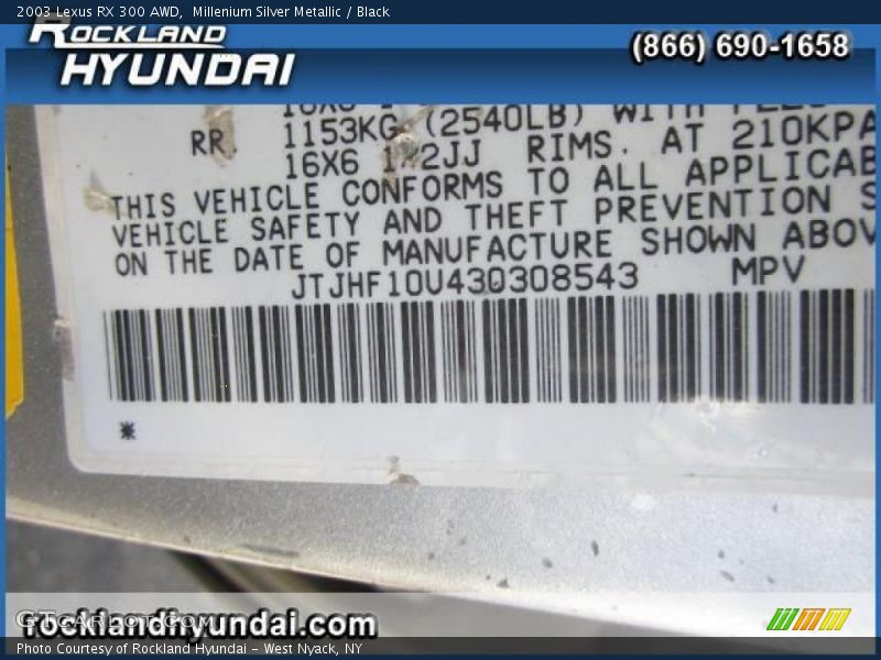Millenium Silver Metallic / Black 2003 Lexus RX 300 AWD