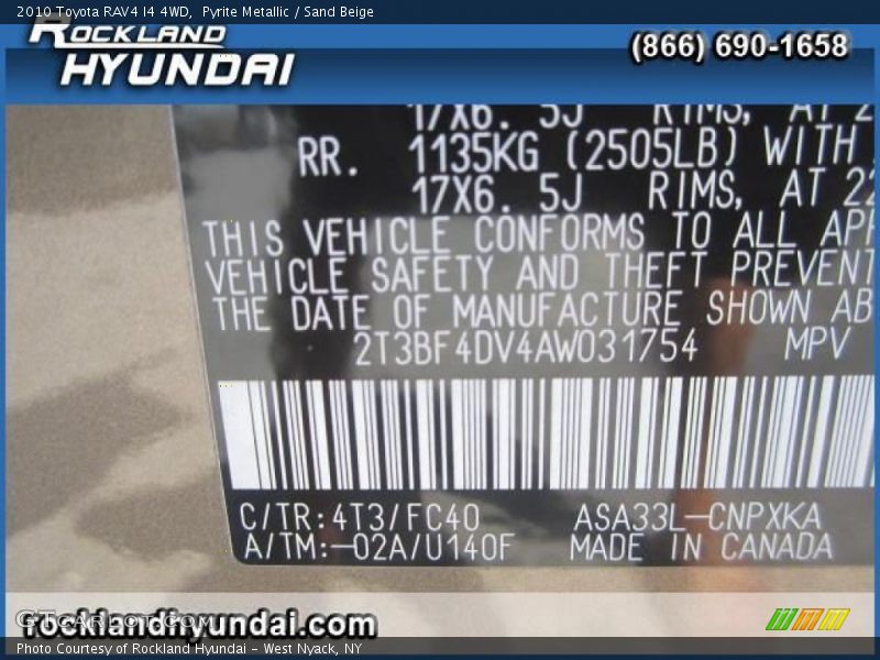 Pyrite Metallic / Sand Beige 2010 Toyota RAV4 I4 4WD