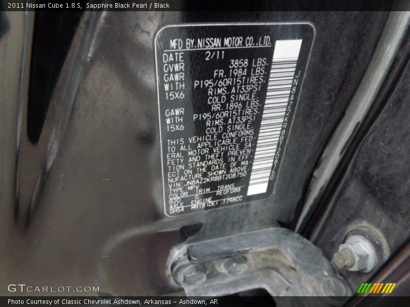 Sapphire Black Pearl / Black 2011 Nissan Cube 1.8 S